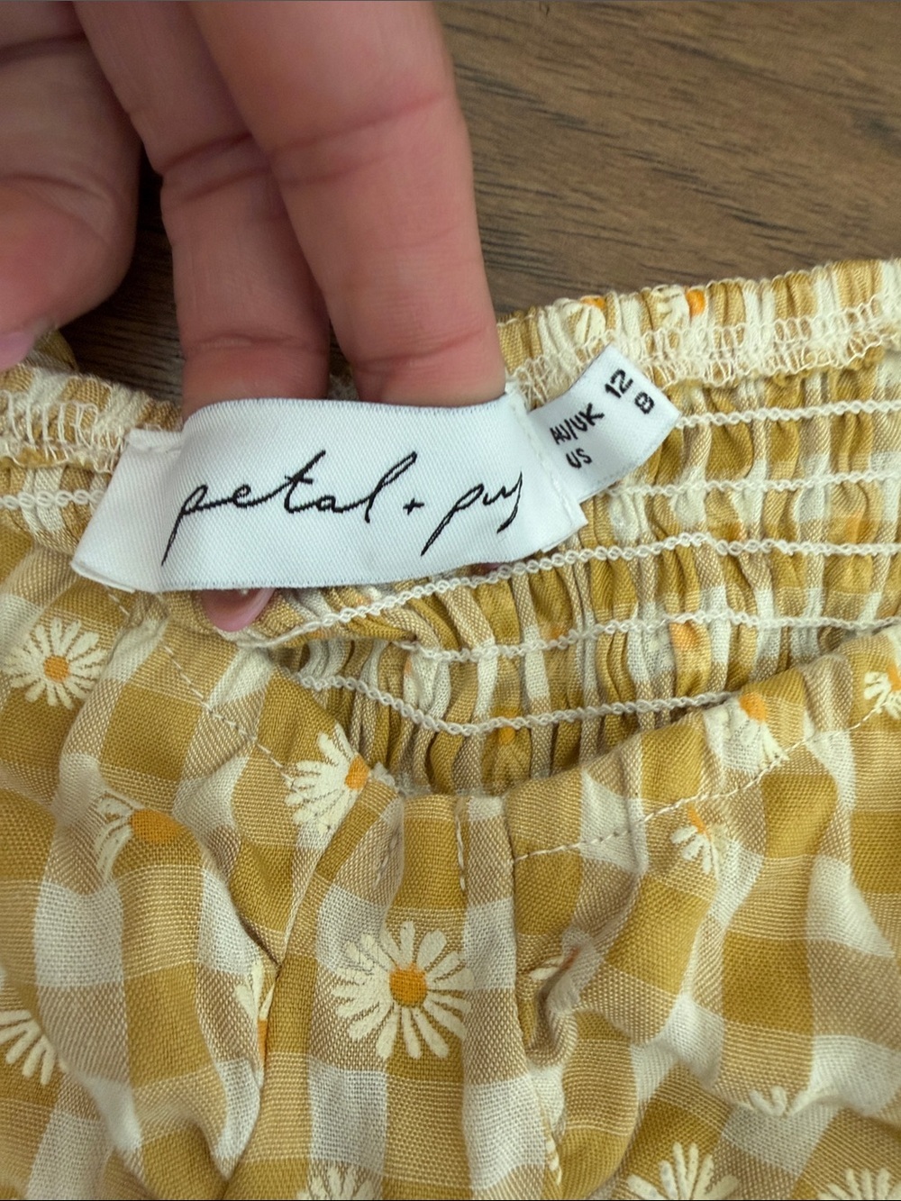Petal + Pup Yellow Gingham & Daisy Sz 8 Cottagecore Smocked Dress -M ✨ - Picture 3 of 10